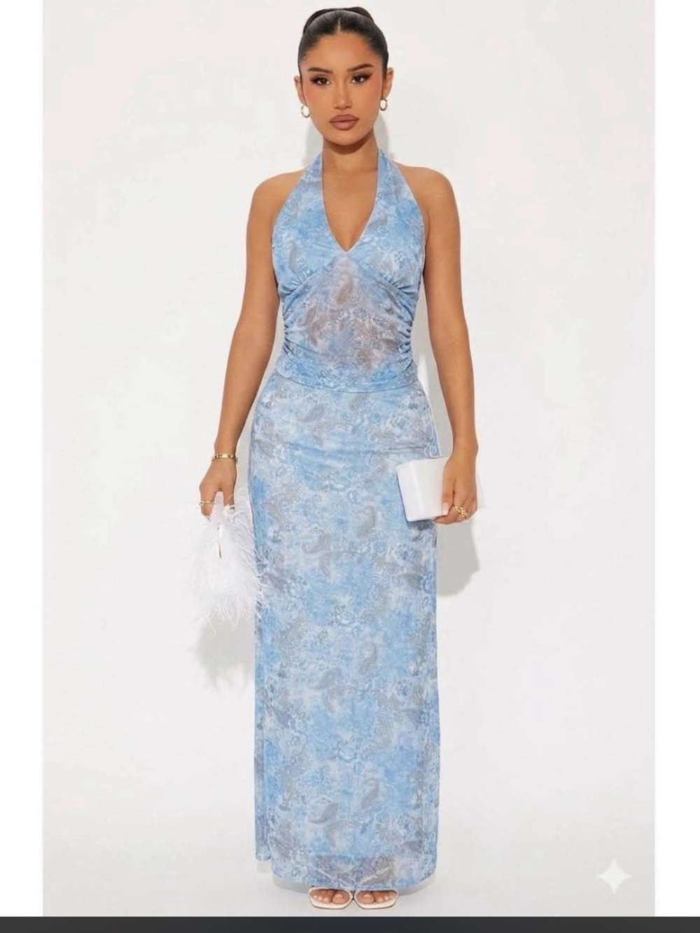 Halter Neck Light Blue Maxi Set